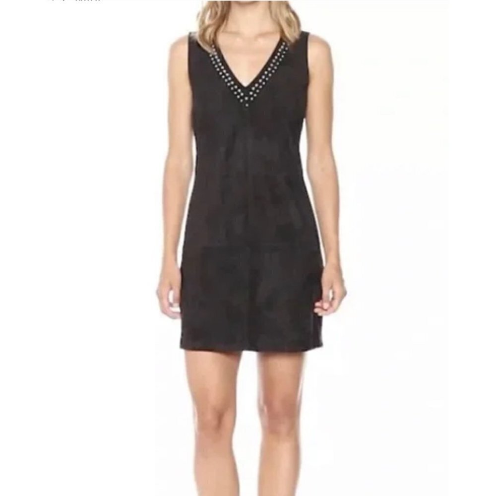 BB Dakota Mini Dress Black Faux Suede Sleeveless‎ Studded V Neck Dress Size XS